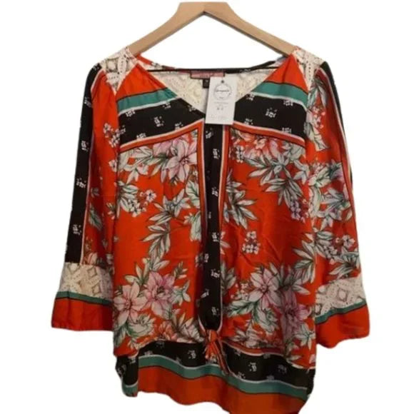 Olive Hill Women’s Red Printed Blouse Top. Size Medium.