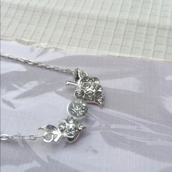 New Crystals Silver Plated Necklace with Strawberry Design, Women's Fashion