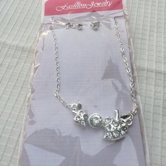New Crystals Silver Plated Necklace with Strawberry Design, Women's Fashion