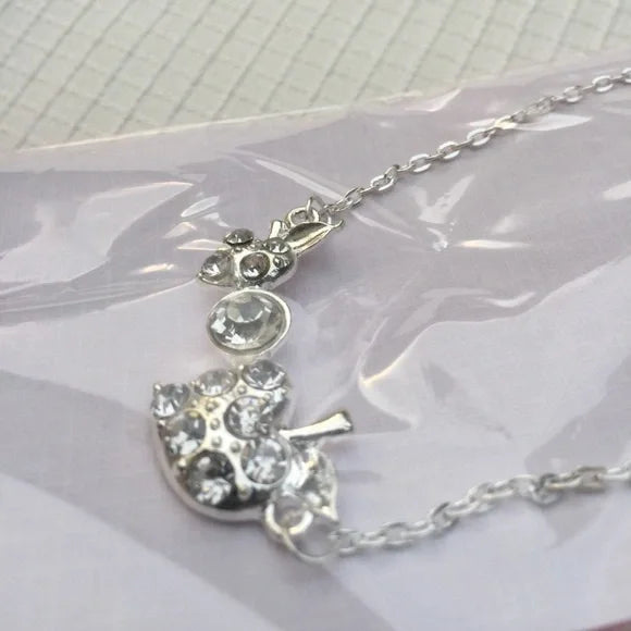 New Crystals Silver Plated Necklace with Strawberry Design, Women's Fashion