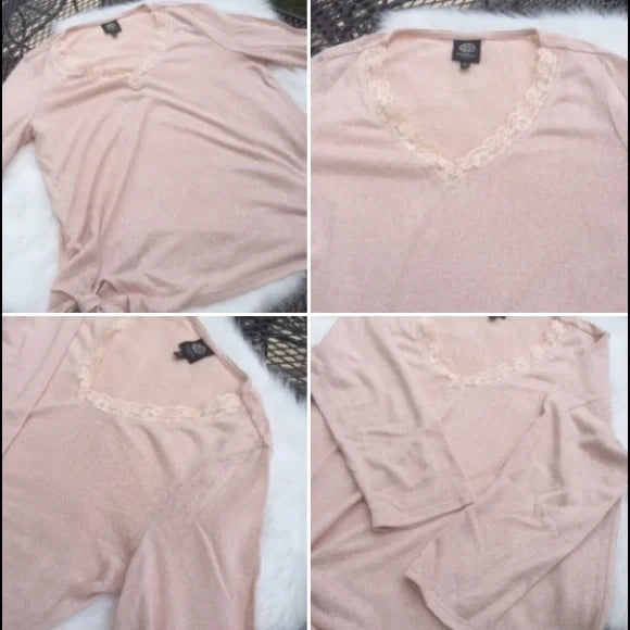 New Bobeau Lace Trim Tan Long Sleeve Top. Size PXL. Women's Fashion