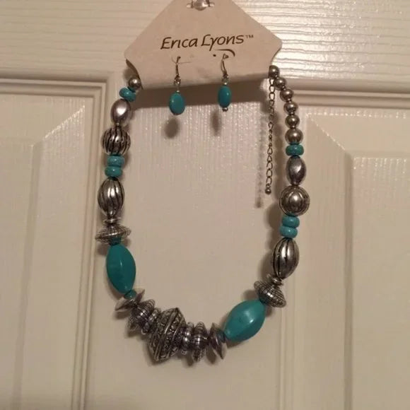 New Turquoise Necklace Earrings Jewelry Set. Women's Ladies Fashion