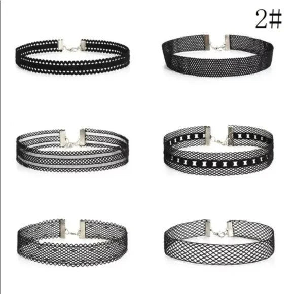 New 6 pcs Black Gothic Collar Choker Necklace. Women's Fashion Accessories