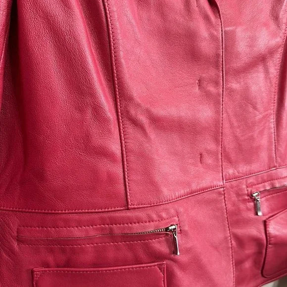 NWOT Red PU Leather Jacket Size Medium Winter Fall season Women's Ladies