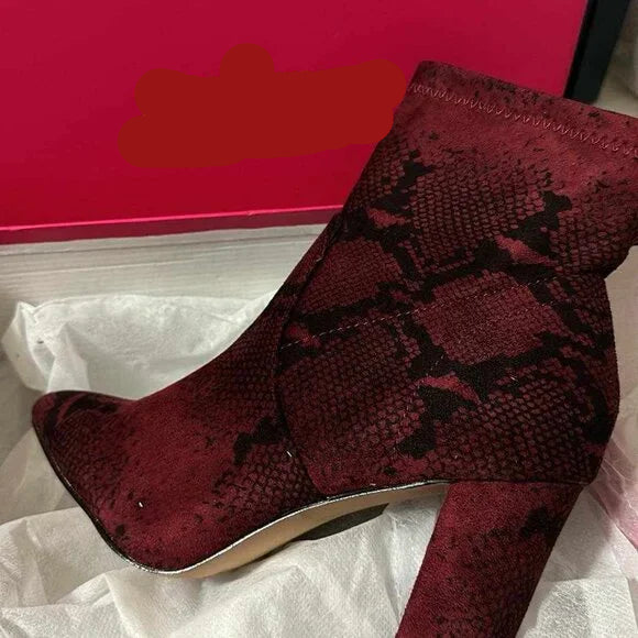 New with Box Catherine Malandrino Burgundy Snake Ultra Suede Booties Size 7.5