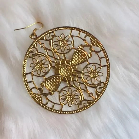 NWT Brand New Big Round Chunky Rose πΉ Gold Plated Round Earrings. With Blue-Green Gemstone π