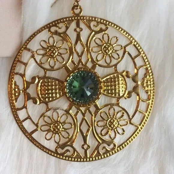 NWT Brand New Big Round Chunky Rose πΉ Gold Plated Round Earrings. With Blue-Green Gemstone π