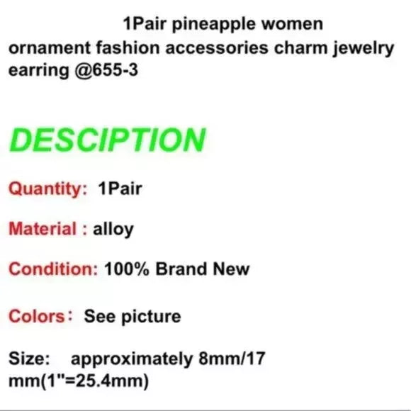 NWOT Pineapple π Green-Yellow Drop Earrings. Women's Fashion Accessories.