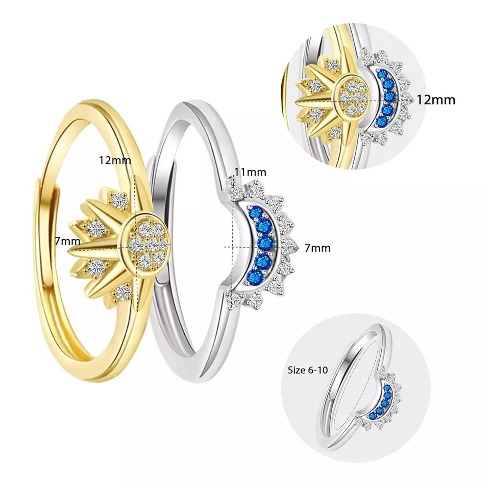 Sun and Moon Ring Set Stackable Rings for Women Adjustable Celestial Jewelry