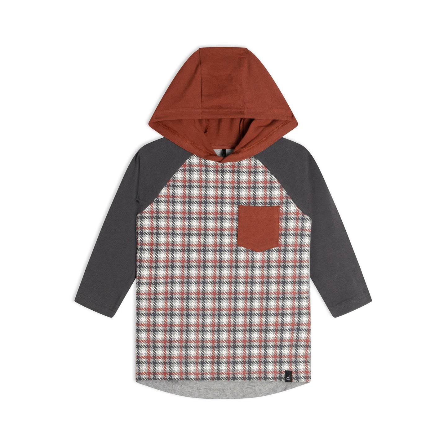 Hooded Jersey Top Plaid Print