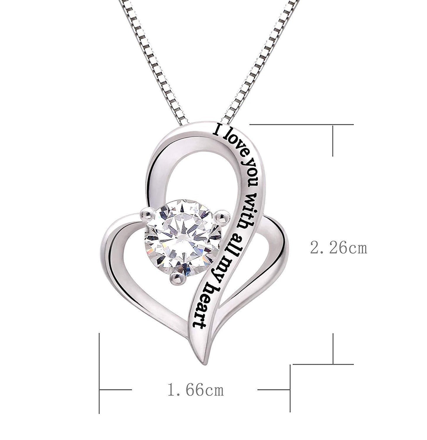 " I Love You With All My Heart " Elements Necklace in 18K White Gold Plating