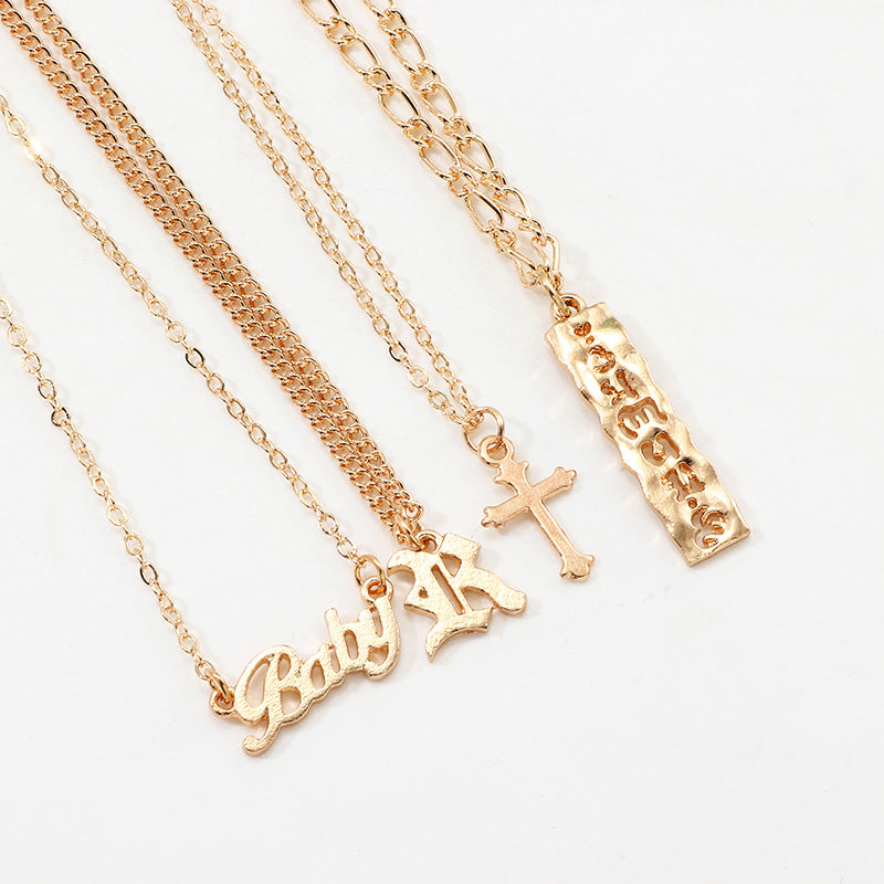 Baby Cross 5 Piece Layered Necklace Set in 18K Gold Plated