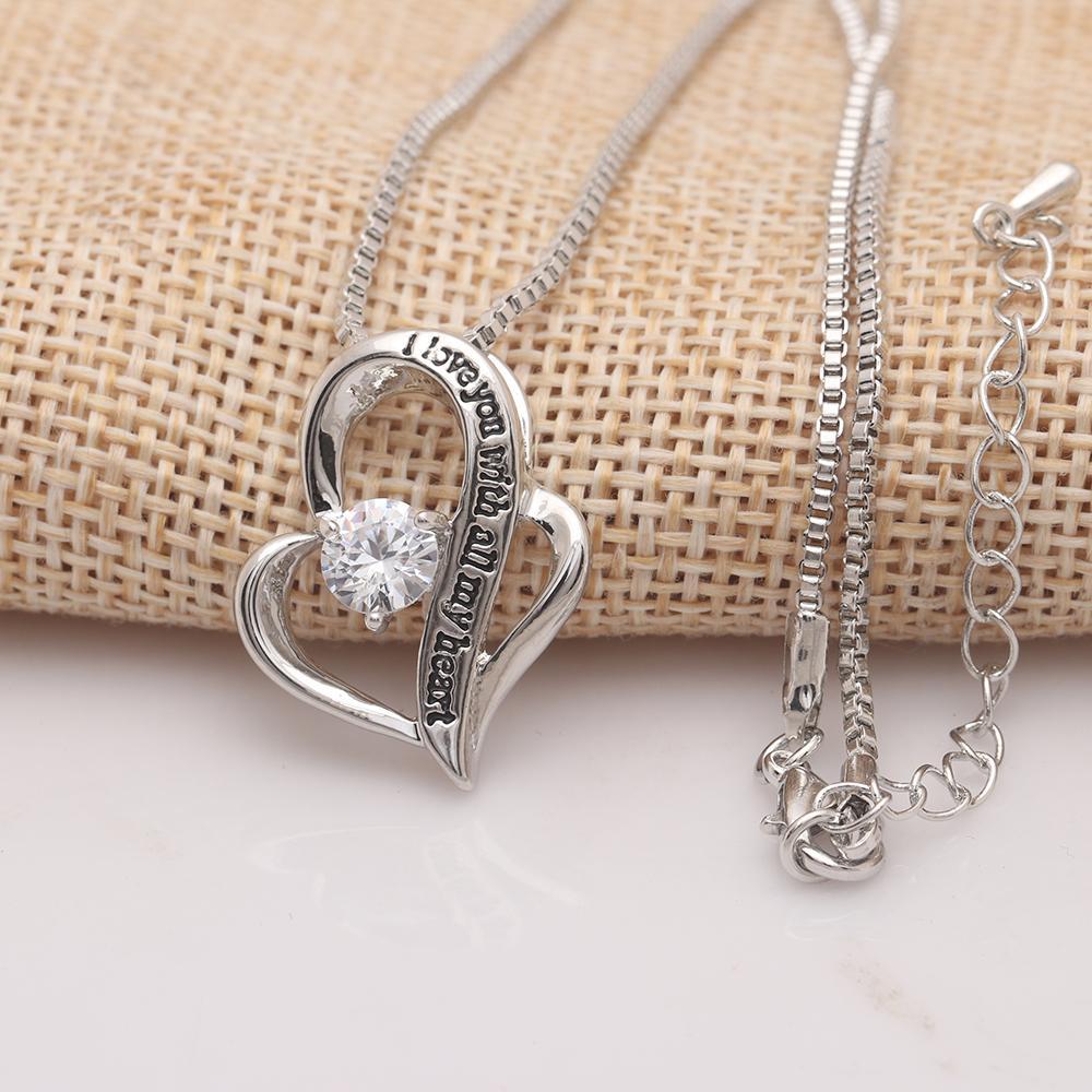 " I Love You With All My Heart " Elements Necklace in 18K White Gold Plating