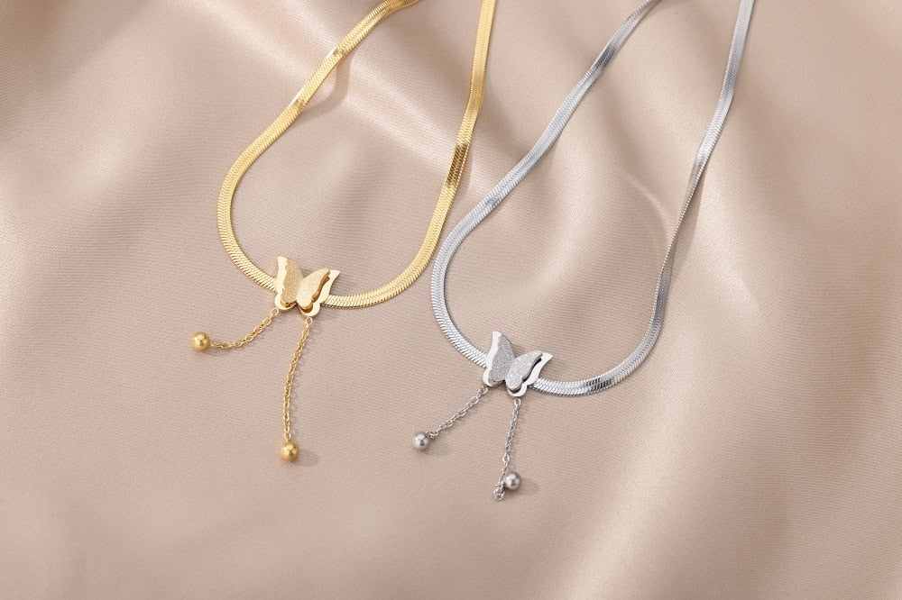 Vintage Butterfly Necklace For Women Stainless Steel Blade Snake Chains Aesthetic Charms Choker Women jewelry Gift
