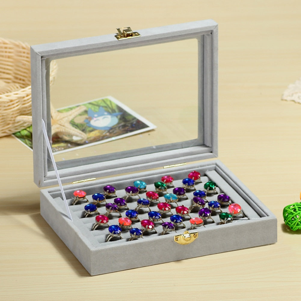 Velvet Wooden Earring Ring Holder Jewelry Box Rings Tray Holder Jewelry Storage Box Jewelry Display Organizer Storage Boxes