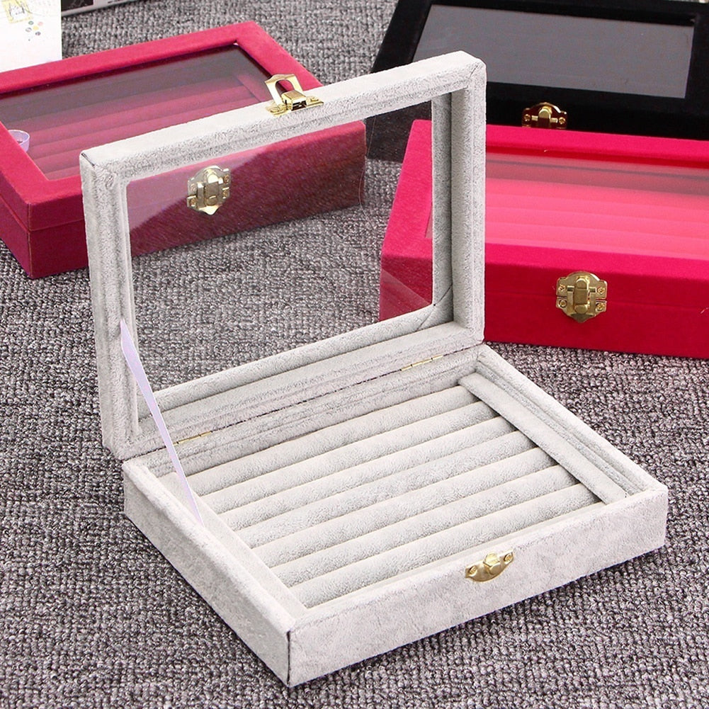 Velvet Wooden Earring Ring Holder Jewelry Box Rings Tray Holder Jewelry Storage Box Jewelry Display Organizer Storage Boxes