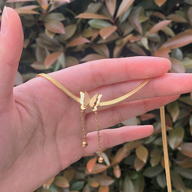 Vintage Butterfly Necklace For Women Stainless Steel Blade Snake Chains Aesthetic Charms Choker Women jewelry Gift