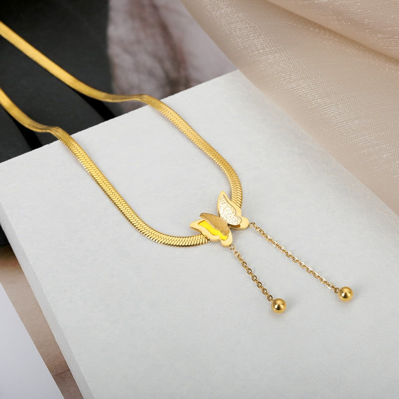 Vintage Butterfly Necklace For Women Stainless Steel Blade Snake Chains Aesthetic Charms Choker Women jewelry Gift