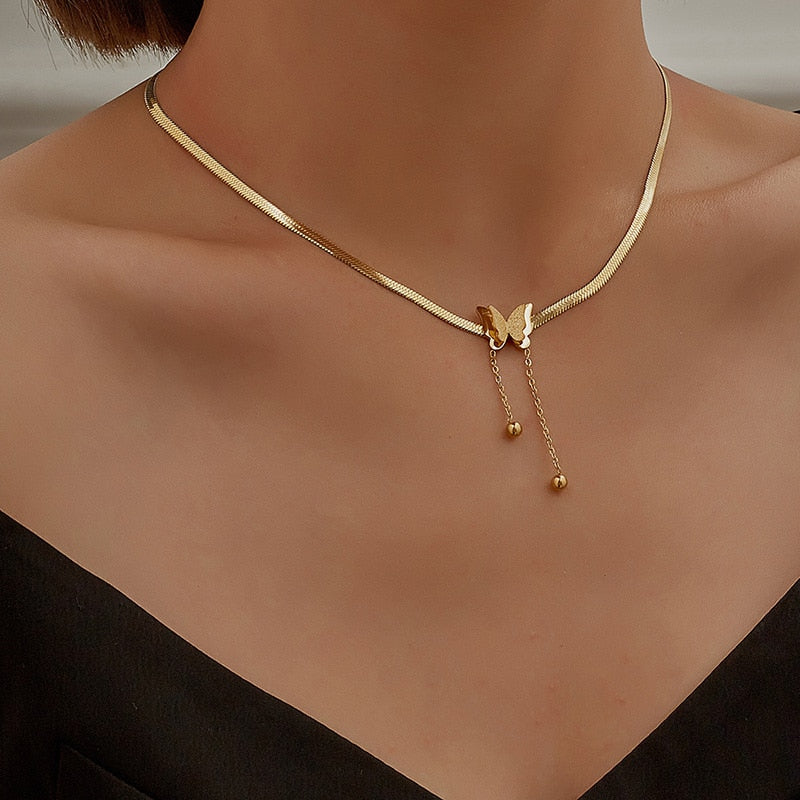 Vintage Butterfly Necklace For Women Stainless Steel Blade Snake Chains Aesthetic Charms Choker Women jewelry Gift