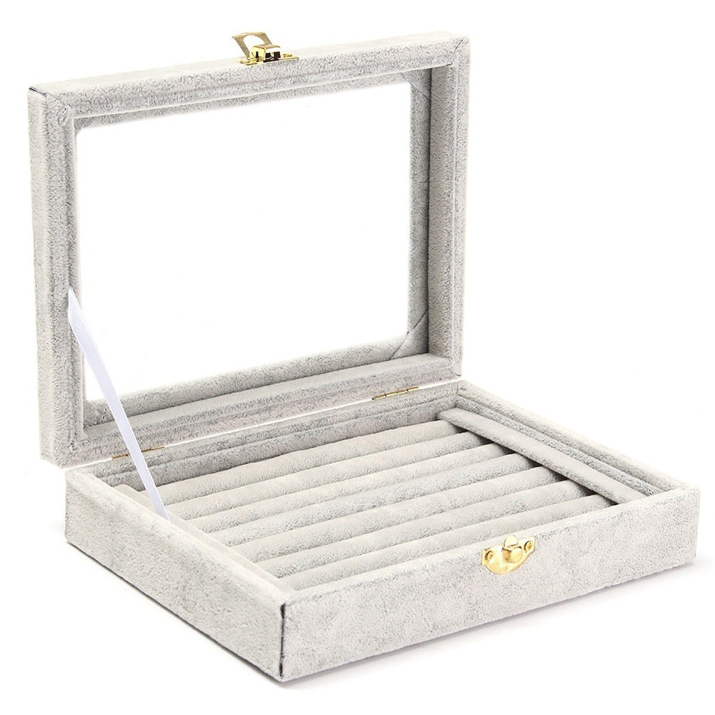 Velvet Wooden Earring Ring Holder Jewelry Box Rings Tray Holder Jewelry Storage Box Jewelry Display Organizer Storage Boxes