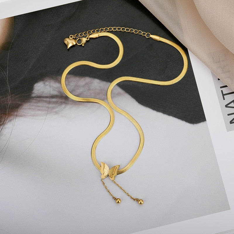 Vintage Butterfly Necklace For Women Stainless Steel Blade Snake Chains Aesthetic Charms Choker Women jewelry Gift