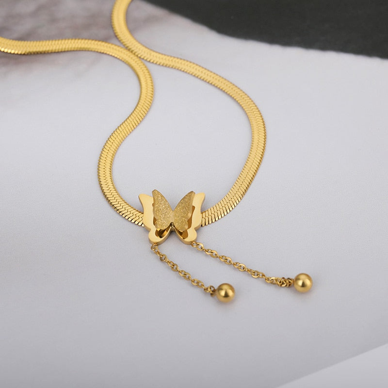 Vintage Butterfly Necklace For Women Stainless Steel Blade Snake Chains Aesthetic Charms Choker Women jewelry Gift