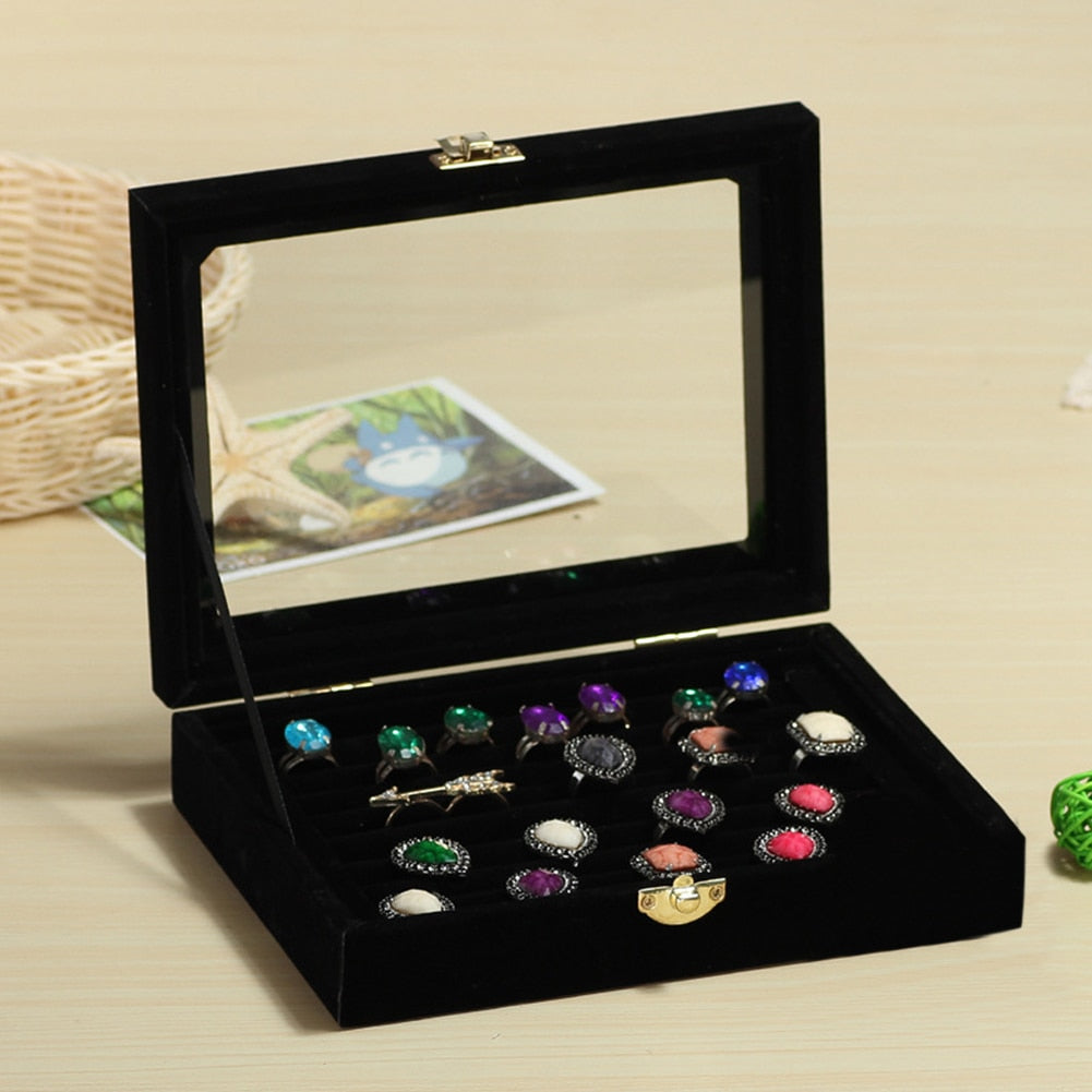 Velvet Wooden Earring Ring Holder Jewelry Box Rings Tray Holder Jewelry Storage Box Jewelry Display Organizer Storage Boxes