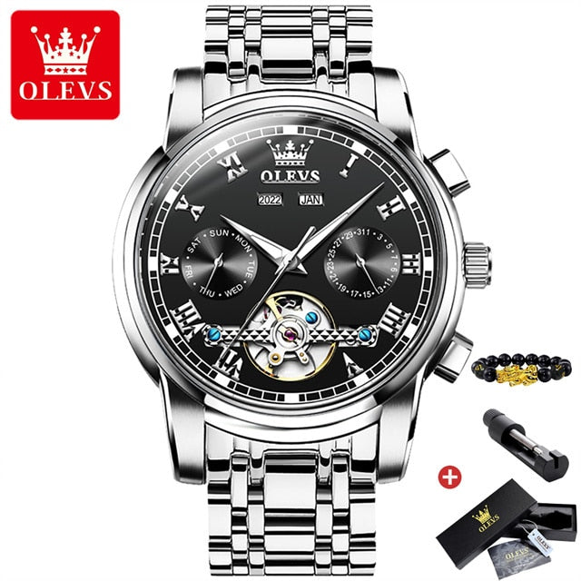 OLEVS Original Watch For Men Automatic Mechanical Watch Top Brand Luxury Tourbillon Wristwatch Classic Male Black Watches 6607