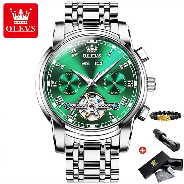 OLEVS Original Watch For Men Automatic Mechanical Watch Top Brand Luxury Tourbillon Wristwatch Classic Male Black Watches 6607