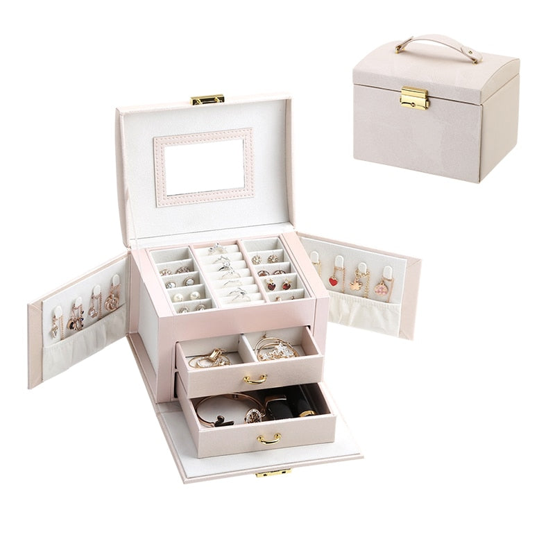 Hot Sale Luxury Jewelry Box Organizer Large PU Leather Drawer Jewellery Earring Ring Necklace Storage Case Girls Gift Casket