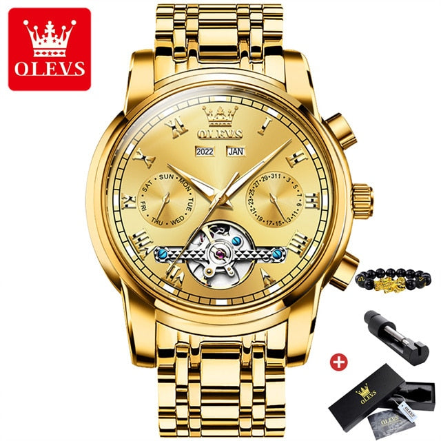 OLEVS Original Watch For Men Automatic Mechanical Watch Top Brand Luxury Tourbillon Wristwatch Classic Male Black Watches 6607