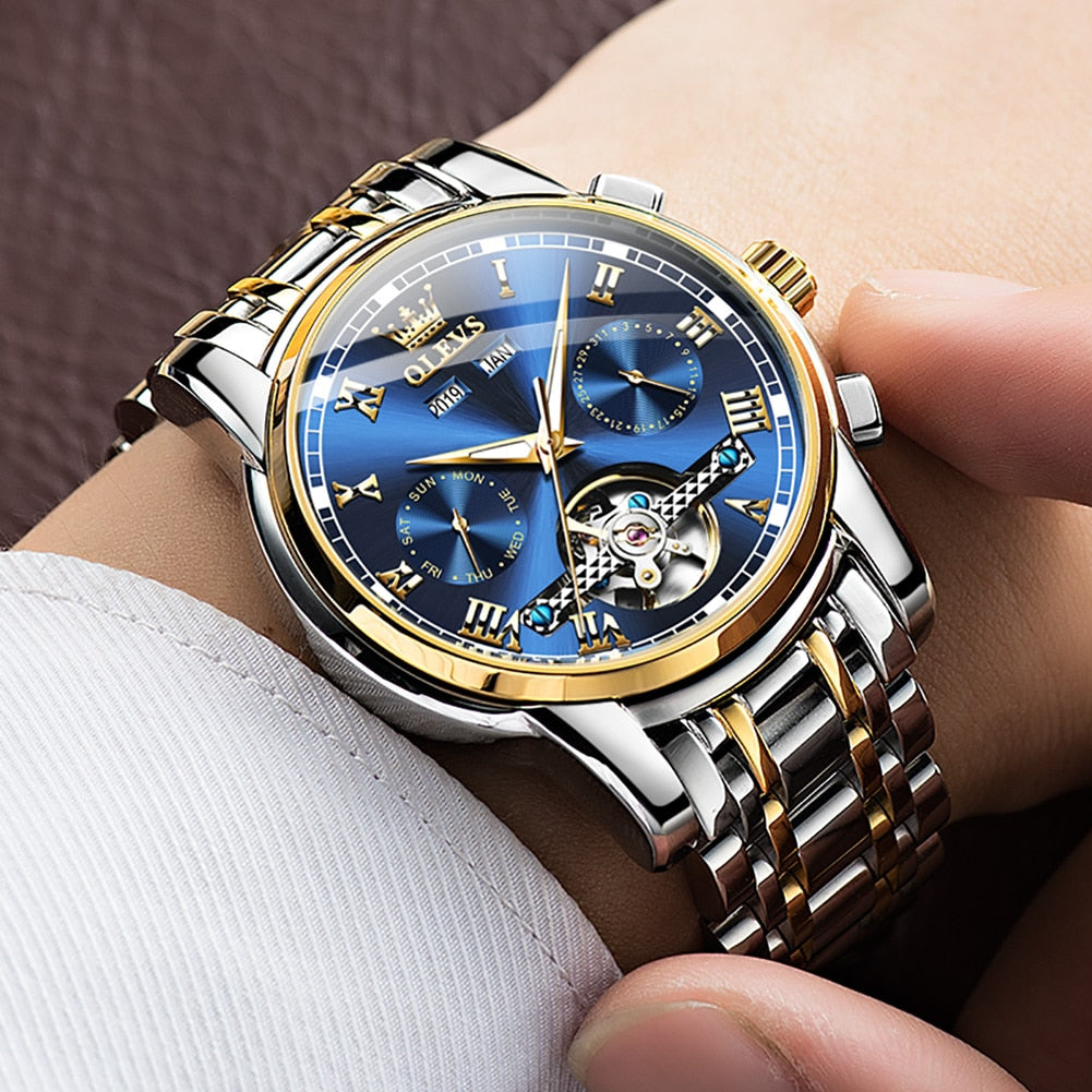 OLEVS Original Watch For Men Automatic Mechanical Watch Top Brand Luxury Tourbillon Wristwatch Classic Male Black Watches 6607