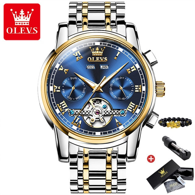 OLEVS Original Watch For Men Automatic Mechanical Watch Top Brand Luxury Tourbillon Wristwatch Classic Male Black Watches 6607