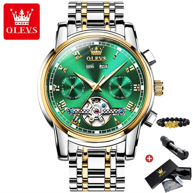 OLEVS Original Watch For Men Automatic Mechanical Watch Top Brand Luxury Tourbillon Wristwatch Classic Male Black Watches 6607