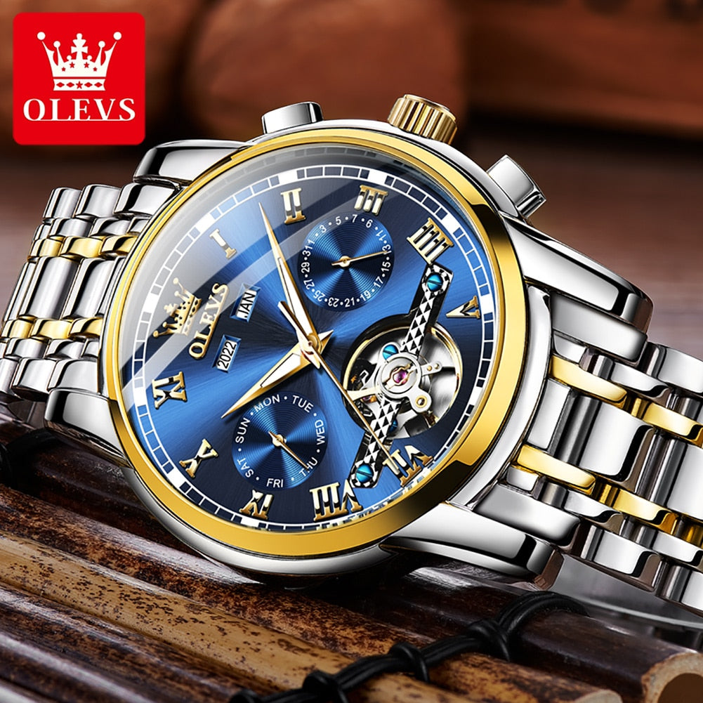 OLEVS Original Watch For Men Automatic Mechanical Watch Top Brand Luxury Tourbillon Wristwatch Classic Male Black Watches 6607