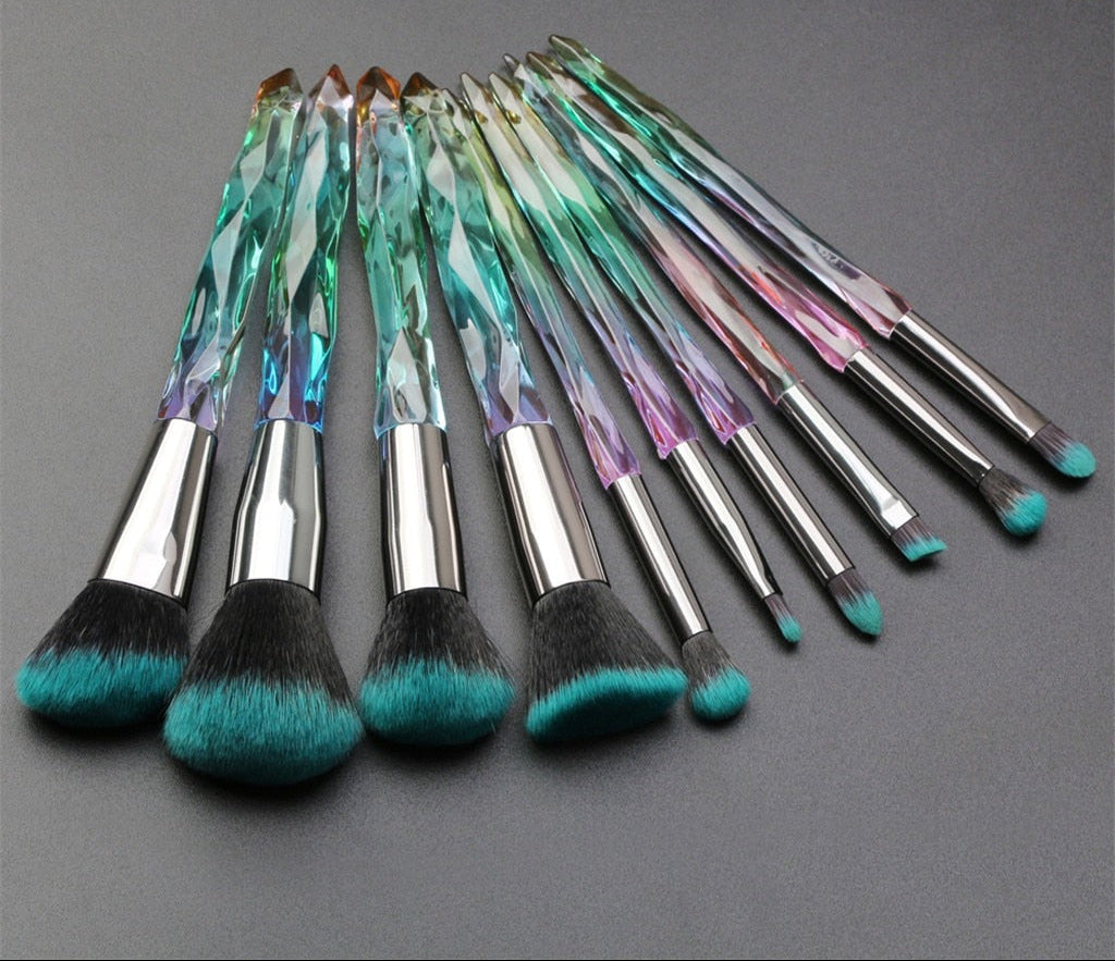 10 pieces Crystal and Diamond transparent handle Cosmetic brushes