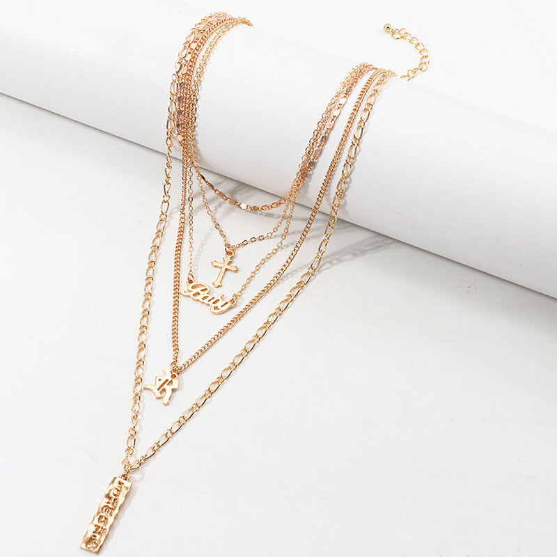Baby Cross 5 Piece Layered Necklace Set in 18K Gold Plated