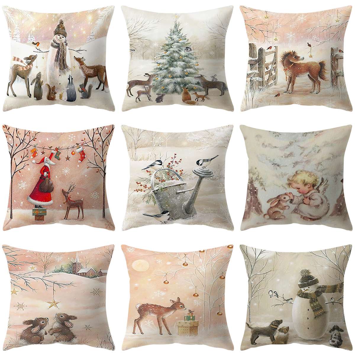 3pcs Christmas Elk Tree Cushion Pillow Cover