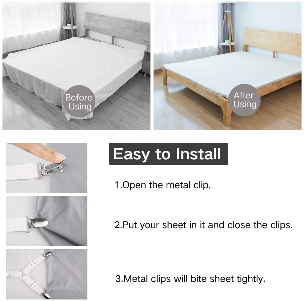 4PCS/Set Clip Bed Sheet Belt Fastener Mattress Elastic Non-Slip Clip Blanket Gripper