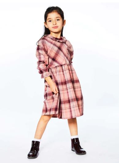 LONG SLEEVE DRESS PINK AND BURGUNDY PLAID