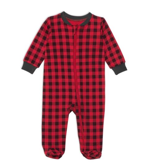 ORGANIC COTTON ONE PIECE PRINTED PAJAMAS BLACK AND RED PLAID