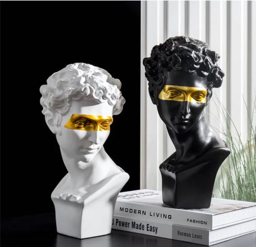 BLACK & WHITE DAVID RESIN STATUE SCULPTURE HOME DECOR