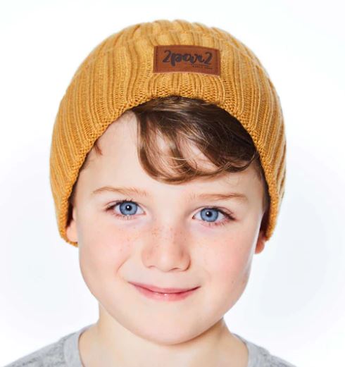 BROWN-YELLOW KNIT HAT FOR KIDS WINTER COLD SEASON