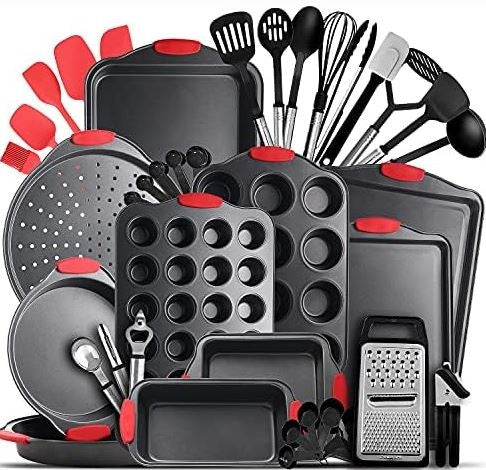 Eatex Nonstick Bakeware Sets with Baking Pans Set, 39 Piece Baking Set with Muffin Pan, Cake Pan & Cookie Sheets for Baking Nonstick Set, Steel Baking Sheets for Oven with Kitchen Utensils Set – Black