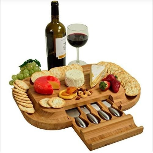 Picnic at Ascot -The “Original” Malvern Deluxe Bamboo Cheese Board with Cracker Groove & Integrated Drawer with Stainless Steel Cheese Knife Set – Designed & Quality Assured in the USA