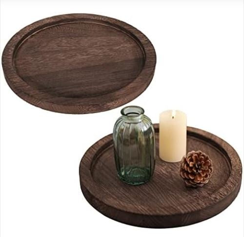 Rustic Natural Wood Candle Holder Tray, Set of 2 Home Decor Accessories for The Coffee Table and Dining Table, Brown, 11.8″