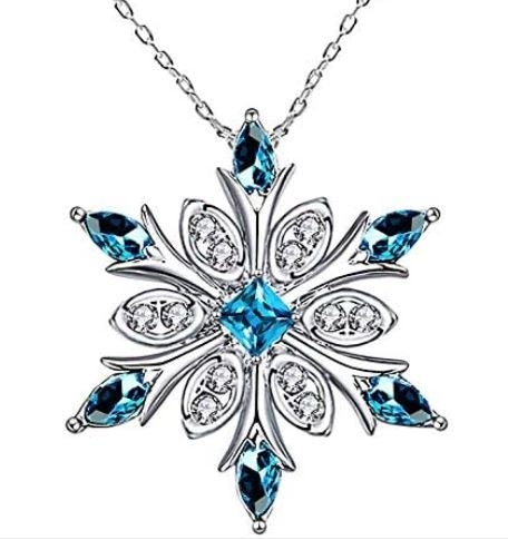 Elensan Women’s 925 Sterling Silver Blue Crystals Snowflake Pendant Fashion Necklace Collarbone Chain