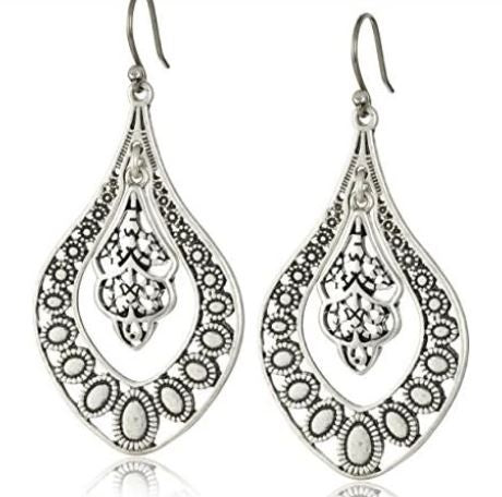 Lucky Brand Silver Filigree Oblong Earrings