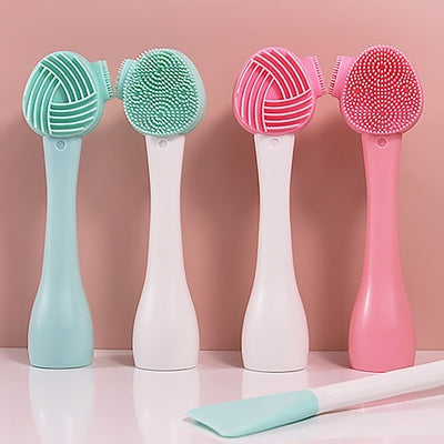 DOUBLE SIDE SILICONE FACIAL CLEANSER BRUSH SOFT HAIR FACE MASSAGE WASHING BRUSH BLACKHEAD REMOVER PORTABLE SKIN CARE TOOL