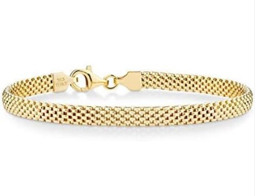 Miabella 18K Gold Over Sterling Silver Italian 5mm Mesh Link Chain Bracelet for Women, 925 Made in Italy